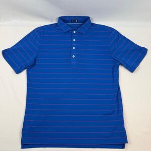 Stitch Mens Blue Pink Striped Performance Golf Polo Shirt Size ML Short Sleeve
